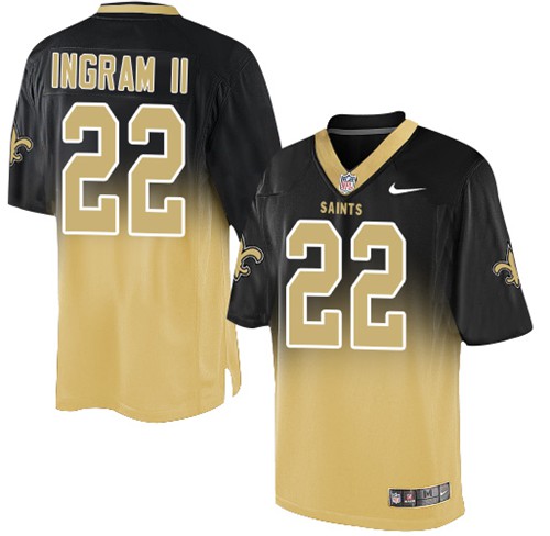Nike Saints #22 Mark Ingram II Black/Gold Men's Stitched NFL Elite Fadeaway Fashion Jersey